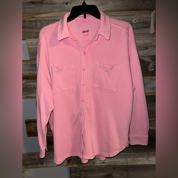 Aerie Pink Fleece Oversized Button Shirt Shacket Size XSmall - Picture 2 of 7